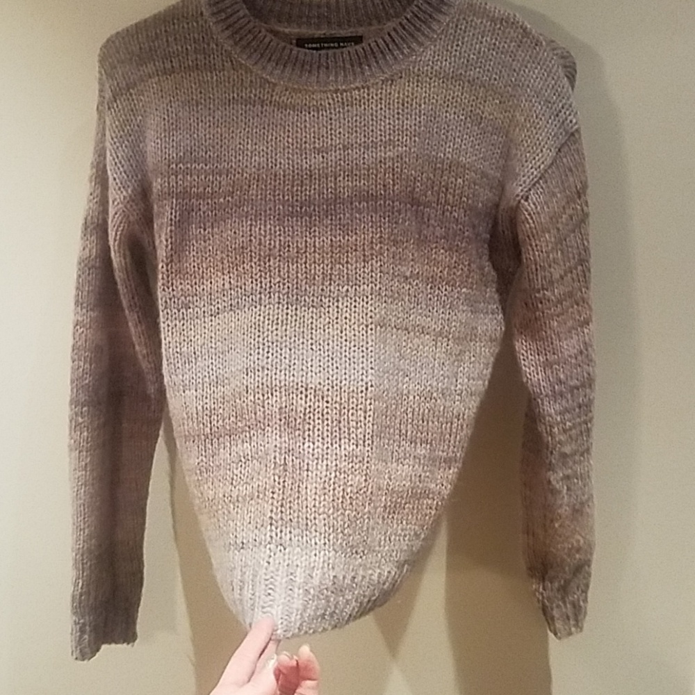 Something navy purple puff space sweater